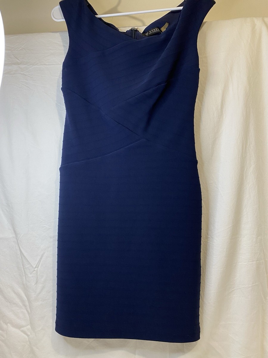Mint Guess Bodycon Mini Dress Womens Size 6 Navy Blue Bandage Sleeveless  V-Neck