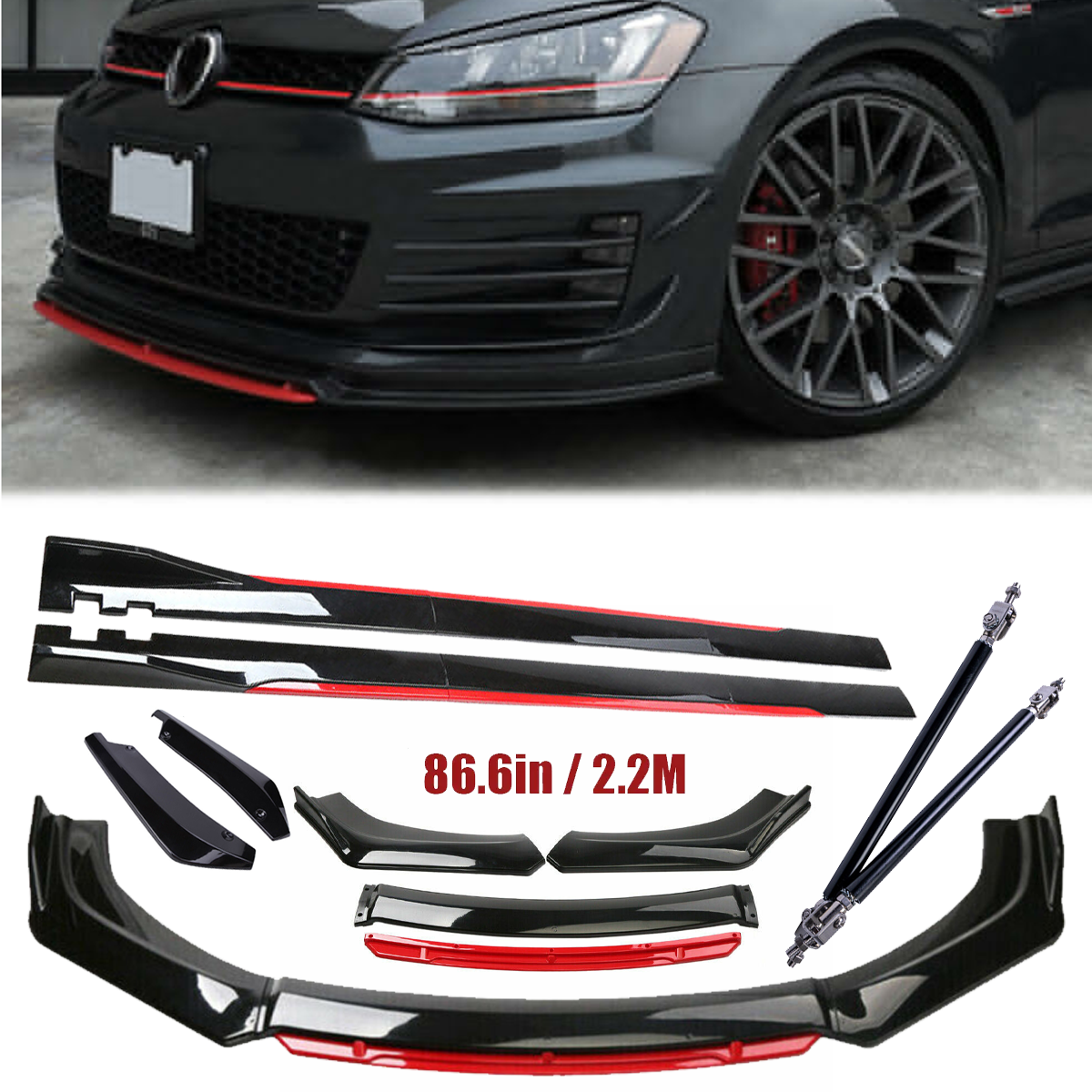 For Volkswagen Rabbit Front Bumper Lip Spoiler Splitter Side Skirt Body Glossy