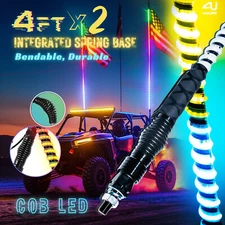 2✖ 4FT RGB COB LED Whip Lights Antenna Chasing APP & Remote for ATV UTV RZR SXS