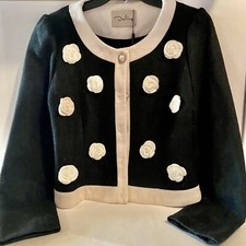 Vintage Womens Black Dress Jacket With Rose Applique-Size L Fits Like M