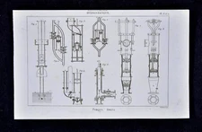 1859 Didot Freres Antique Print Hydrodynamics Water Pumps Pistons Waterworks 