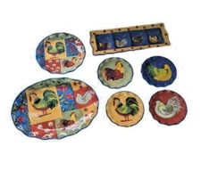 Certified International Susan Winget Rooster Chicken Dish and Platter Set 7