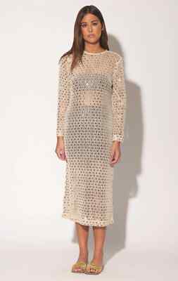 walter baker sequin dress Walter Baker Coco Dress Natural Crochet Sequin Sheer Sheath Large $298 SOLD  OUT