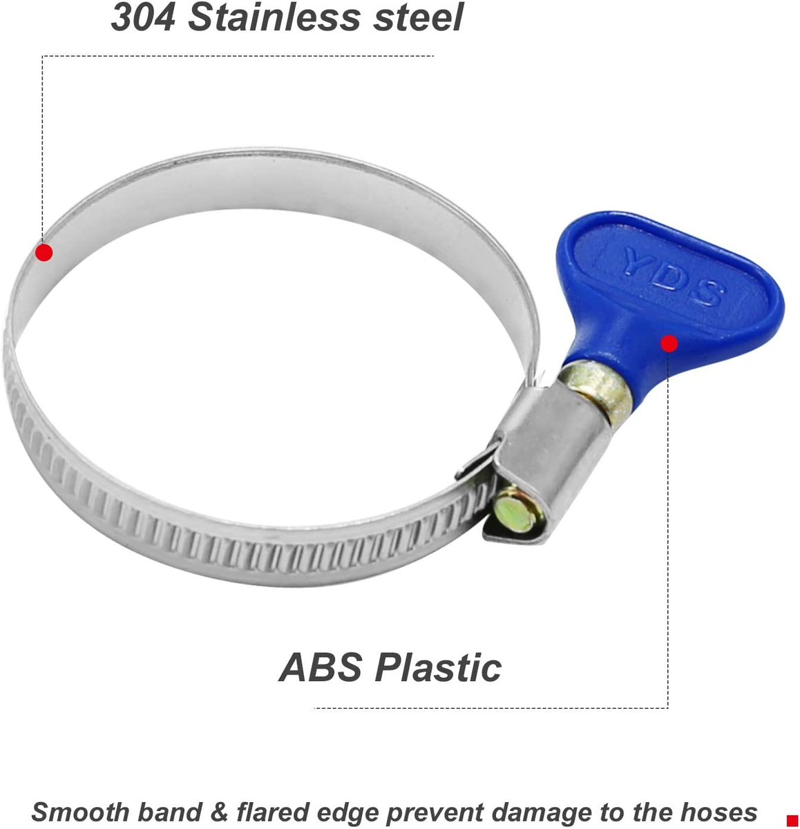 10-Pack 304 Stainless Steel Hose Clamps Adjustable Thumb Screw Key - View #2