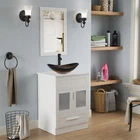 24 In Bathroom Vanity Sink Set Stand Cabinet Mirror Faucet Pop up Drain Black