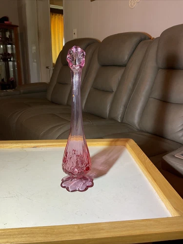 Fenton Art Glass Dusty Rose 10" Swung Bud Vase Embossed Cabbage Rose
