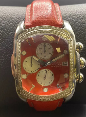 AQUA MASTER Red DIAMOND Bezel Men s Chronograph Watch***