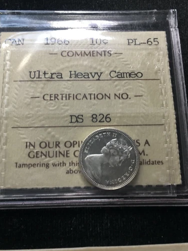 1966  ICCS Graded Canadian,  ¢10  Cent, **PL-65 UHC** # DS 826