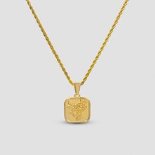 Gold Rose Square Pendant Necklace Waterproof 18K Stainless Steel Jewelry Gift
