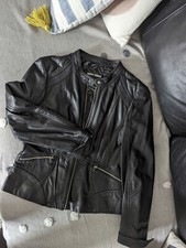 Gerry Weber Luxury Soft 100% Leather Black Biker Style Jacket