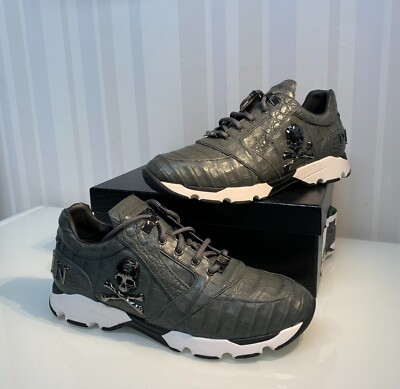 Philipp Plein Sneaker CROCO Runner ''Plein Skull'', grey / black nickel, Größe 46 