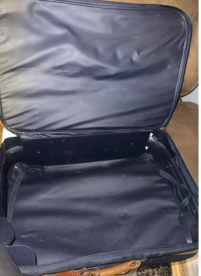 Vintage Sorrento Suitcase Travel Blue Brown Luggage Canvas Handle