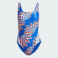 Women  s Adidas Farm Rio 3-Stripes CLX One Piece Swimsuit Blue Red White Plus 1X