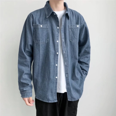 Uomo Camicia di Jeans Sottile Cappotto Giacca Casual Lavoro