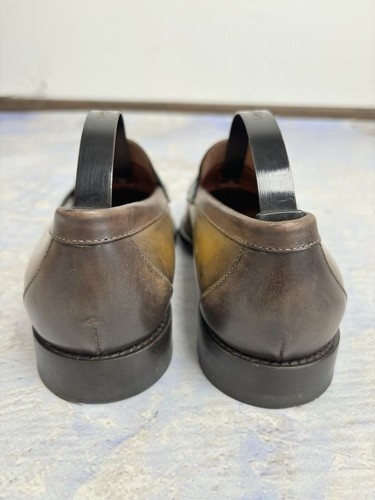 RARA scarpe mocassino SANTONI in pelle EU40,5 verde/giallo/marrone Made in Italy - Foto 9 di 17