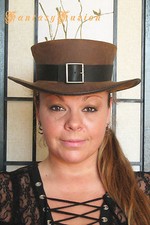 Steampunk Hat Victorian Leather Standard SHORT Top Hat with Belt 2 Tones