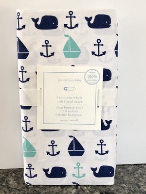 New Pottery Barn Kids Hamptons Whale Crib Fitted Sheet Anchor
