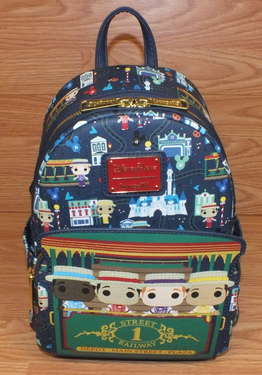 NEW Authentic Loungefly Disney Parks Railway Backpack Dapper Dans Blue Genuine Disney Dapper Dan Loungefly Main Street Railway  main image 2