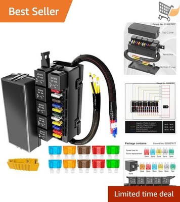 12V Fuse Relay Box 6 Relays 11 Fuses Pre-Wired Auto Marine Boat Safe Power