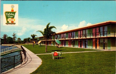 #ad Vintage Holiday Inn Sarasota Bradenton Florida Postcard Colorful Motel View $4.99