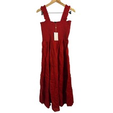 Quince Smocked Midi Dress XL Chile Red 100% European Linen Tiered Ruffle Strap