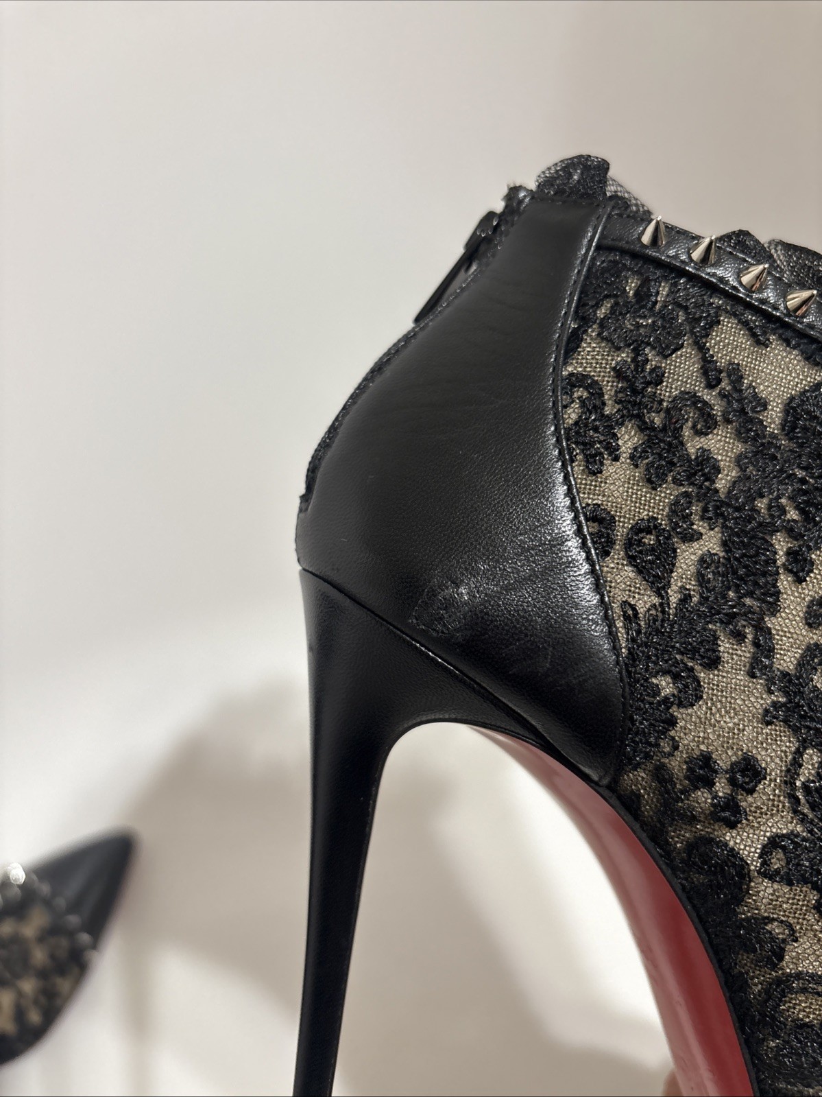 Vtg Christian Louboutin Black Leather Pigalla 100 Lace Boot Heels 38.5