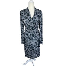David Meister Animal Print Ruched Midi Sheath Dress Sz 14 Timeless Classic Chic
