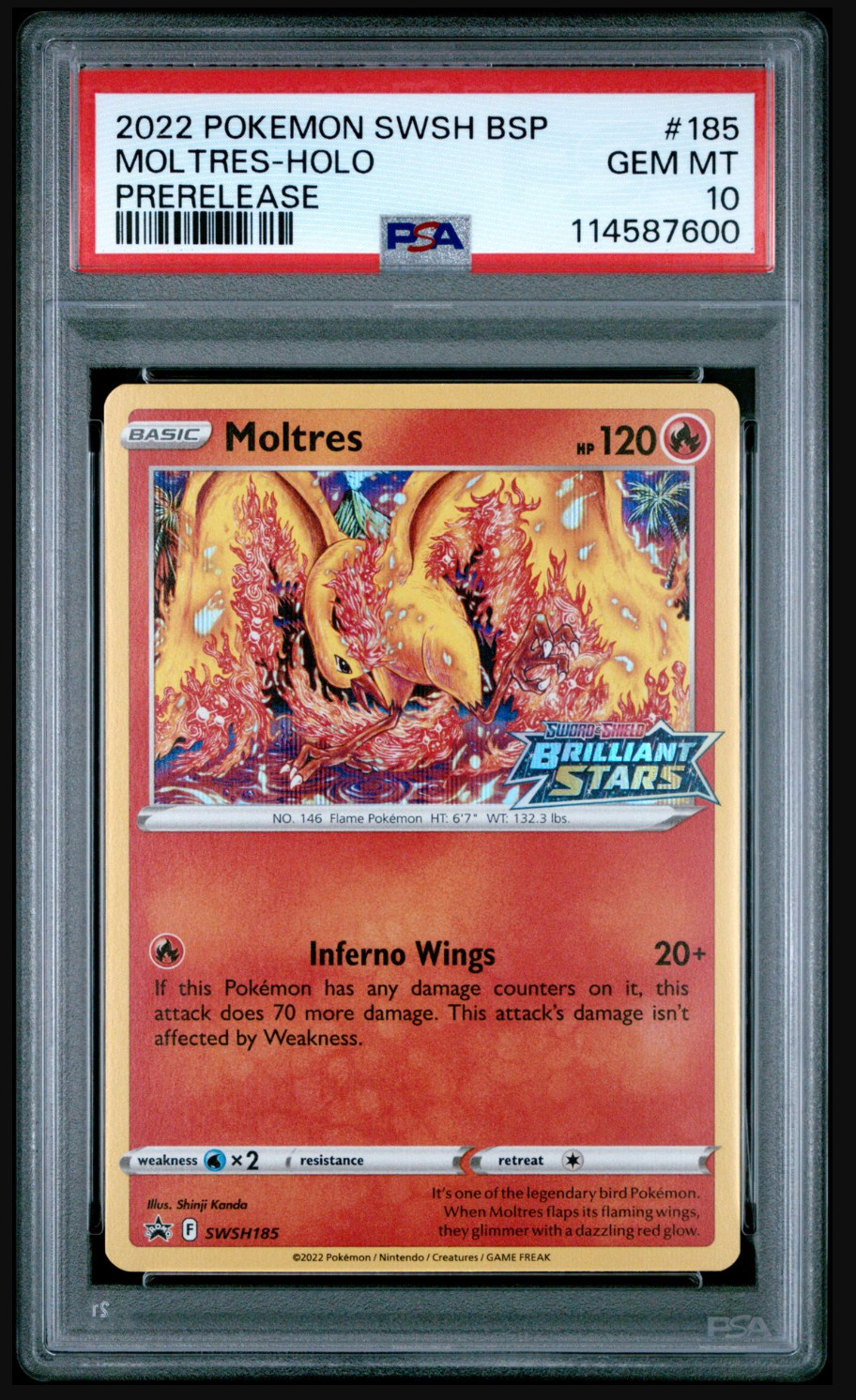 POKEMON MOLTRES PSA 10 PRERELEASE BRILLIANT STARS  BLACK STAR PROMO SWSH185 2022