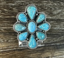 Native Southwest Sterling Silver White Water Turquoise Cluster Ring 7.25 Adj 16g