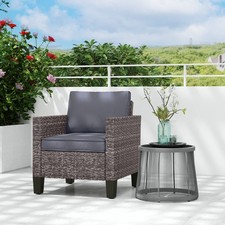 Single Rattan Garden Armchair, Wicker Outdoor Chair with Cushions