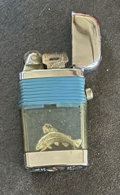 Vintage Mini Scripto Lighter FISH with Blue Band - Works