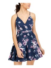 EMERALD SUNDAE Womens Fit + Flare Mini Dress Navy Ruffled Party Juniors XS