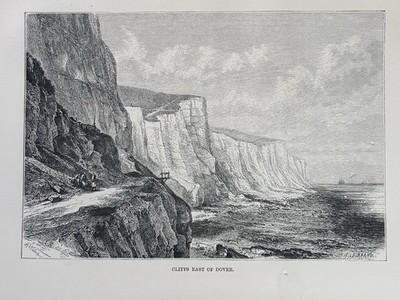 1879 Ansicht der weißen Klippen von Dover, Kent, England Original antiker Druck