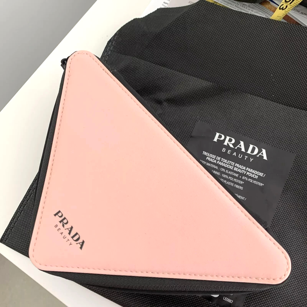 Prada Triangle Clutch Bag Cosmetic Pouch Pink & Black New With