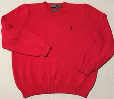 Men  s Polo By Ralph Lauren 100 Cotton Sweater Sz XL Red Crew Neck Navy Blu Logo