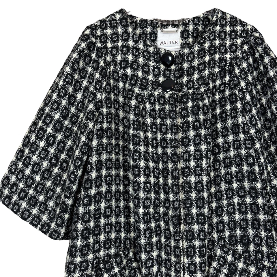Walter Tweed Boucle Geo Pocketed Buttoned Coat Jacket Black Gray Cream Size 2 - Image 3 of 4