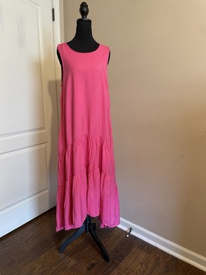 Anthropologie Maeve Marlene Tiered Maxi Dress Women's Large Hot Pink Flowy  Boho | eBay