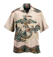 United States Marine Corps Vintage Beige Hawaiian Shirts  Beachwear For Men  H