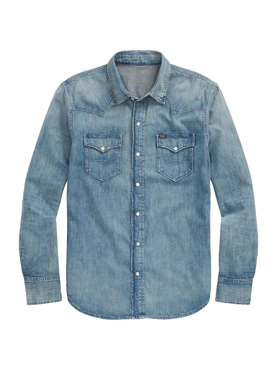 Polo Ralph Lauren Distressed RRL Style Icon Western Denim Shirt