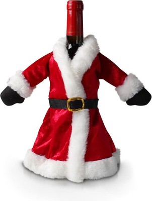 Christmas Wine Bottle Cover Red Santa Claus Sweater 9.4 Inch Fabric Wine Decor 
