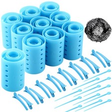 WILLBOND 141 Pcs Hair Rollers Set Blue - 60 Plastic Curlers in 6 Sizes