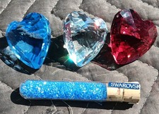 Swarovski (SCS) Crystal Hearts x 3 Paperweights Vintage Collectible + Blue Stone