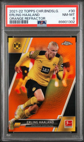 2021 TOPPS CHROME BUNDESLIGA #30 ERLING HAALAND ORANGE /25 PSA 8 LOW POP