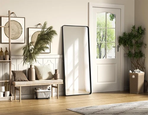 Elegant Decor Contour Metal Rectangle Mirror 32X72 In Black - Picture 3 of 11