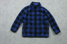Uniqlo Jacket Youth Kids 3-4 Blue Black Fleece Full Zip Buffalo Plaid Mock Neck