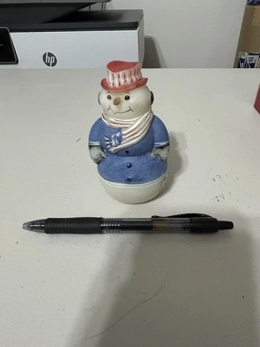 Whimsical FENTON Snowman Figure Paperweight PATRIOTIC Red White Blue ARTIST Deco