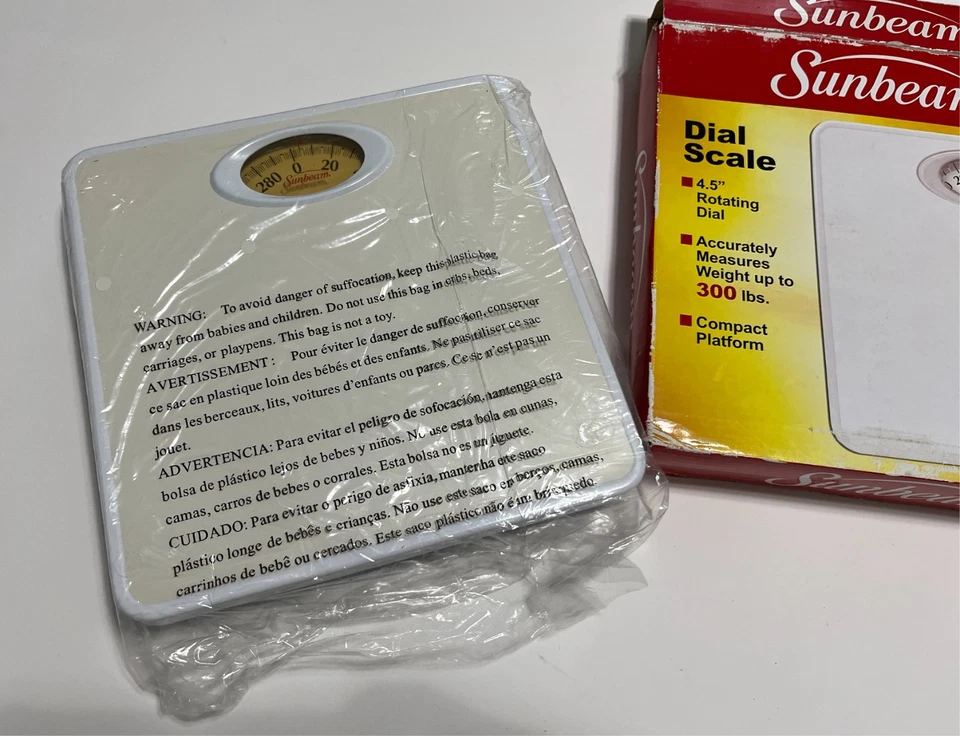 SUNBEAM SAB700-01 Blanco Vista Completa Dial Analógico Escala Pantalla 300 lb OS/CAJA NUEVA Foto 4 de 4