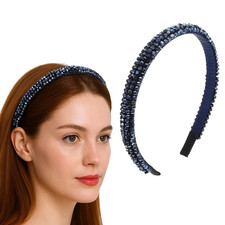 Headbands Sparkly Crystal Rhinestone 4 Rows Navy Crystal Diamond Beaded Hair