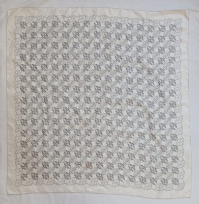 Y# LOEWE white gray Silk Scarf 34/33 inch has stains, threads pulled