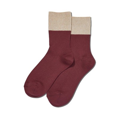 Women's Color Block Metallic Anklet Socks Burgundy